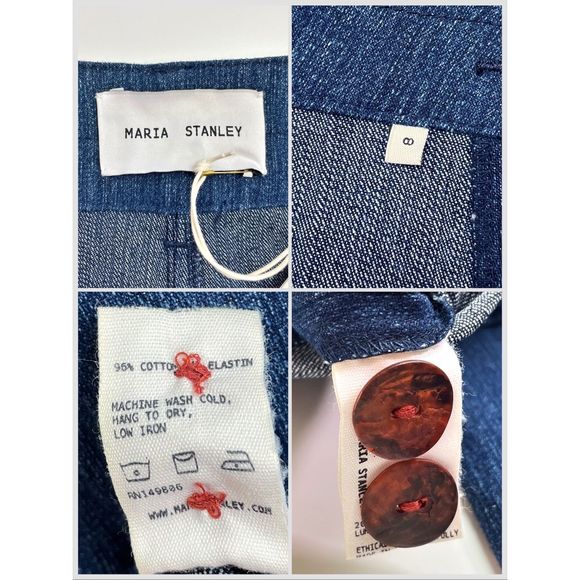 Maria Stanley Luna Pant Wide Leg Crop High Rise Dark Blue Denim 8 NWT - Picture 8 of 9